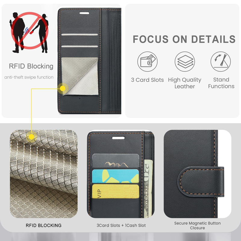 FLIPALM Wallet Case for Samsung Galaxy A37 5G, Card Holder, Black | Card Holder, RFID Blocking, PU Leather Folio Flip, Kickstand, Protective Shockproof Cover