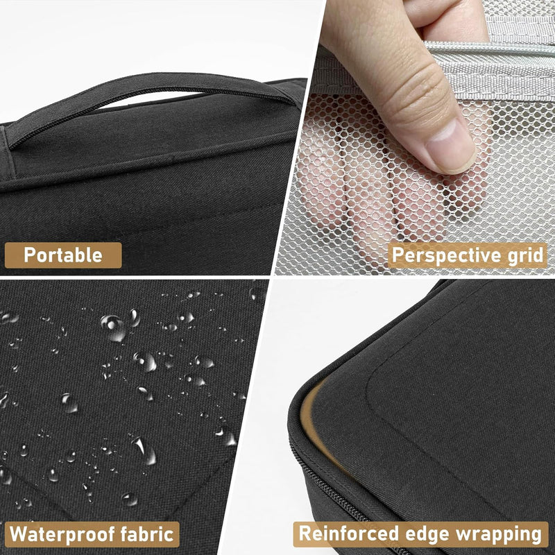 AKOZLIN Cable Organizer Bag, Padded Electronic Organizer Travel Case | Double Layer Cord Organizer Case 3pcs/set, DJ Cable File Accessories Bag with Adjustable Divider, Black