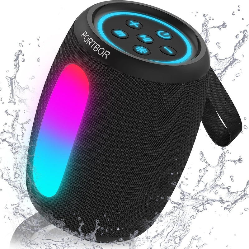 Portable Bluetooth Speaker, School Supplies: Powerful Stereo Sound, 36H Playtime/IPX5 Waterproof/8 Light Modes/Wireless BT5.3/TWS Pairing, for Outdoor/Beach/Camping/Travel/Party/Home, Birthday Gifts Black