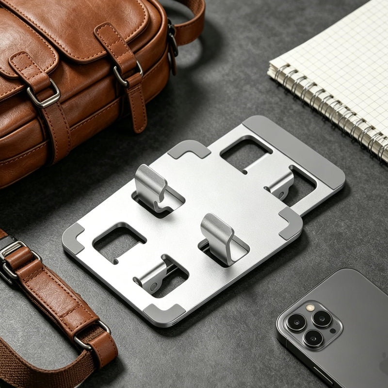 Foldable Cell Phone Stand for Desk Multi-Angle Adjustable Aluminum Holder Anti-Skid Protection Pocket Size Travel Dock Compatible with 4-10 Inch Phones Tablets for Online Class Movie Watching