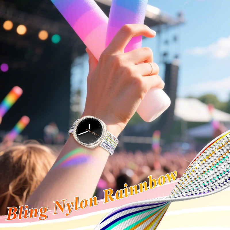 WIPALOR Bling Nylon Pride Band with Case for Samsung Galaxy Watch 9/8 Band 40mm with Bling Protective Cover Case for Women, Sport Magnetic Dressy Samsung Galaxy Watch 9/8 Bands 40mm for Women-Pride Rainbow Rainbow Nylon Band+Starlight Case