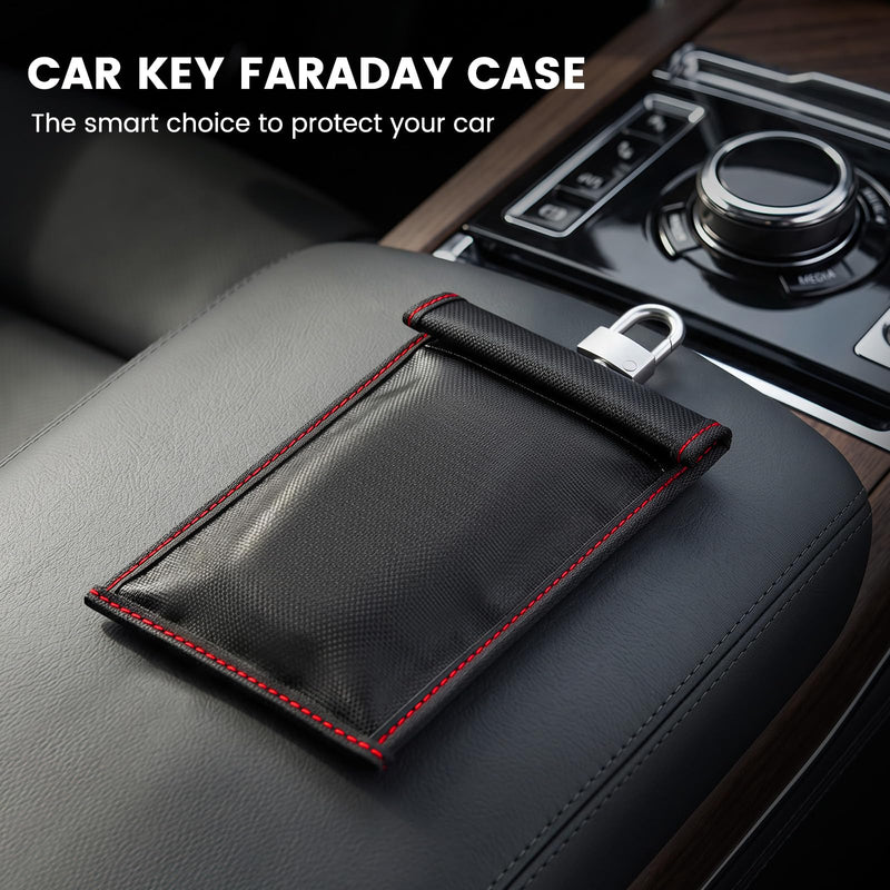 Faraday Pouch for Key Fob, Fireproof & Water Resistant RFID Signal Blocking Car Key Case, Anti-Theft Keyless Entry Faraday Bag for Vehicle Key Fob & RFID NFC Cards red