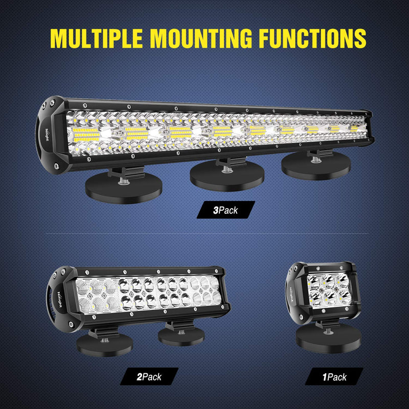 Nilight 2PCS Magnetic Base LED Light Bar Mounting Brackets, Powerful Sucker Holder for Bottom-Mounted Offroad Work Auxiliary Lamps Mounts on Hood A-Pillar