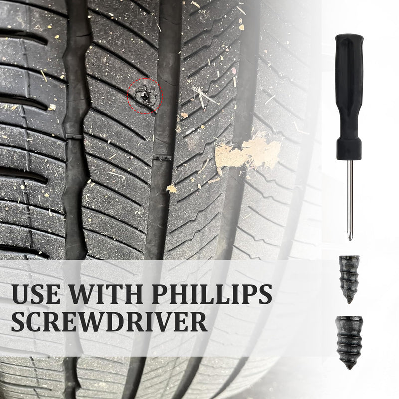 Salior 100PCS Tire Plug Kit with Screwdriver,Rubber Flat Tire Repair Kit for Fast Repair of Tire Punctures,Durable Car Tire Repair Kit Self-Service Repair Nails for Car Motorcycle Truck