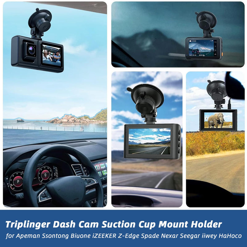 Mini Dash Cam Windshield Suction Cup Mount & Dashboard Adhesive Sticky Base | Dash Cam Mounting Holder Bracket for Apeman Ssontong Biuone iZEEKER Z-Edge Spade Nexar Seegar iiwey HaHoco, 4 Camera Joints