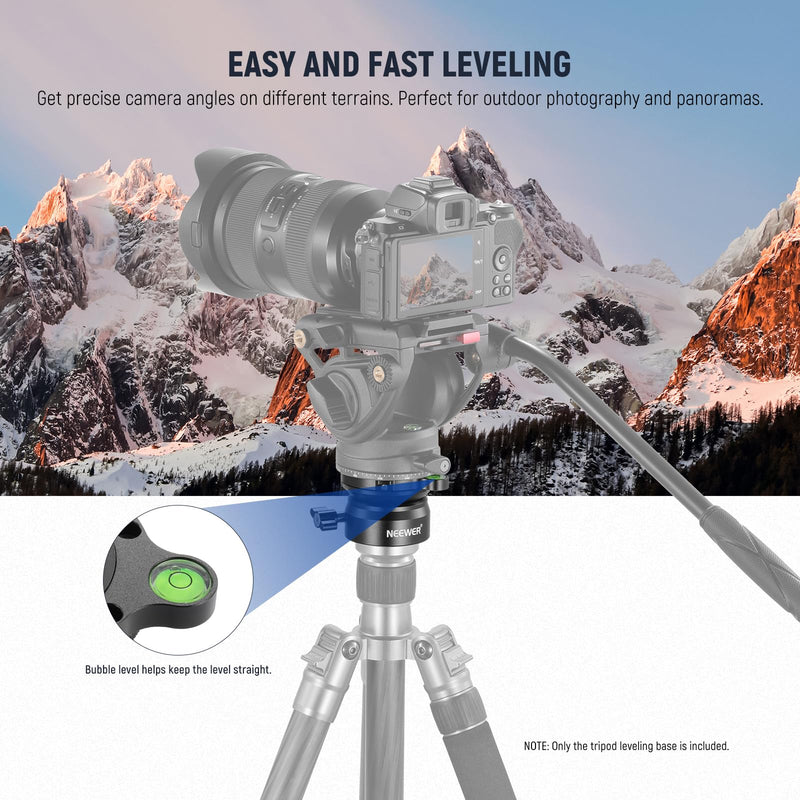 NEEWER Tripod Leveling Base (⌀60mm) Camera Leveler, Aluminum Adjusting Tripod Head Plate with -15°/+15° Tilt, Bubble Level, 1/4" 3/8" Screw Compatible with Canon Nikon Sony DSLR & Camcorder, GM15