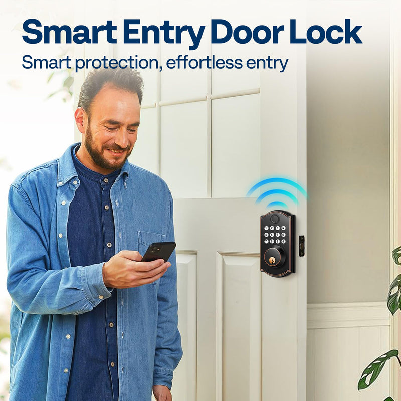 VIVOHOME Smart Lock for Front Door with Gateway, Keyless Entry Door Lock with Fingerprint, WiFi App Remote Control, Electronic Keypad Deadbolt with User Management