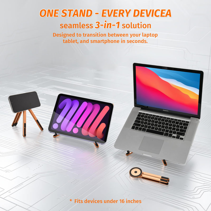 Three-in-One Magnetic Folding Stand,Adjustable Laptop Stand | Suitable for MacBook,iPad, iPhone,mobile phones,tablets,laptops,and portable aluminum heightening stands (orange) orange