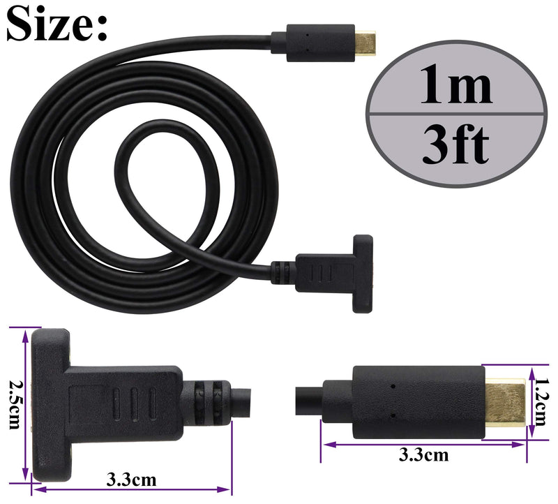 USB 3.1 Type C Panel Mount Extension Adapter Cable Gen 2 USB Type C 3.1 Female Panel Mount to Male Cable,Supports Charging,Data,Audio,Video Cable for Samsung Note10,MacBook Air(1M/3ft) 1M/3ft