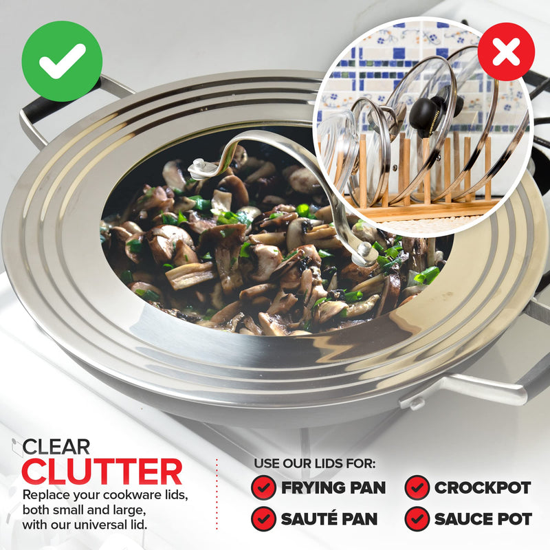 Modern Innovations Universal Lid with Tempered Glass Top for Pots & Pans, Fits 8.25, 9, 10, 11, and 12 Inch Cookware - Large Replacement Frying Pan Cover, Cast Iron Skillet Lids - Stainless Steel 1
