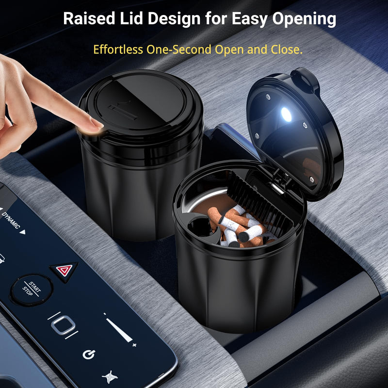 Smokeless Ashtray for Car - Stainless Steel Inner Liner, Portable Cup Holder Ashtray with Lid, Odor-Proof & LED Light, Multifunctional Desktop Bin for Cigarettes, Snack Waste, Office, Home