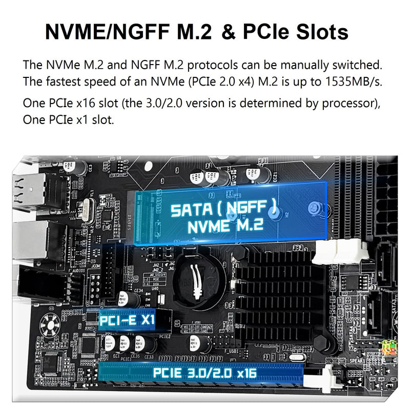 LGA 1155 Motherboard H61 for Intel 2th/3th Core i7/i5/i3 DDR3 | NVME/NGFF M.2, PCIe X16, 100M LAN, VGA, HDMI-Compatible PC Gaming Mainboard
