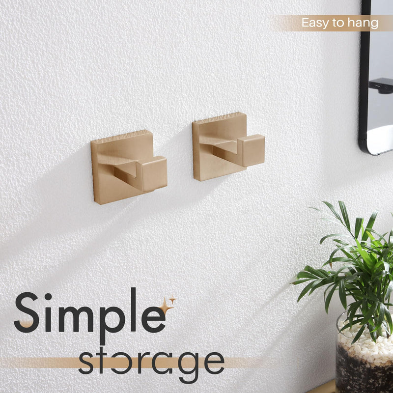 KOKOSIRI Robe Hooks for Bathrooms Towel Hooks Coat Hook Kitchen Garage Heavy Duty Wall Mounted Champagne Bronze Stainless Steel, 2 Pack B1010CPG-P2