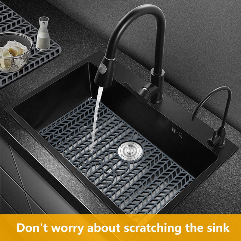 Sink Protectors for Kitchen Sink 16x12 & 18x12 & 19x13 & 24x12.5 & 26x14 & 28x14 & 29.5x15,Silicone kitchen sink mats protector for bottom of farmhouse sink(29.5"x15"Grey) 29.5"x15" Gray