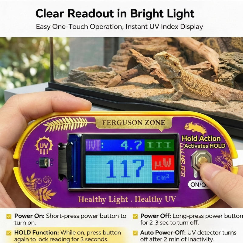Reptile UVB UVA Light Meter for Bearded Dragon Tank Accessories, Portable Light Meter & Radiation Detector for Reptiles, Test Light and Sunlight Wavelength Meter with CR2032 Battery Light Yellow
