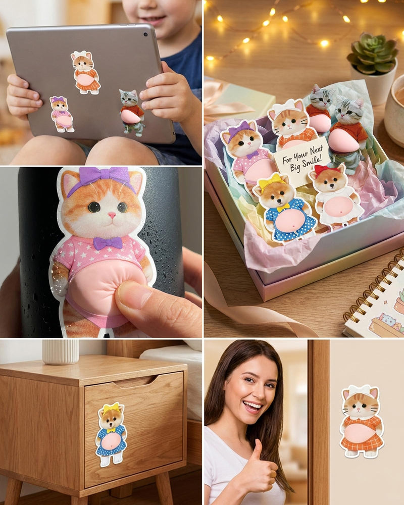 3D Big-Belly Cat Sticker, Cute Animal Big Belly Stickers for Door | 3 Pairs 3D Cat Belly Door Stoppers – Super Soft Silicone Anti-Collision Stickers for Walls, Phones, Notebooks & Car