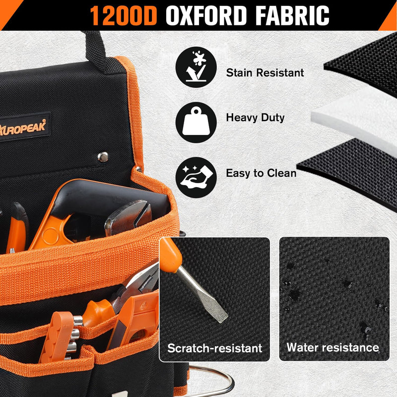 AUROPEAK Tool Belt Pouch, 22 Pockets with Hammer Loops & Tape Clip | Durable Nylon Material, Adjustable Belt Fit, Lightweight Single Side Design, Perfect For HVAC Contractors and Carpenters