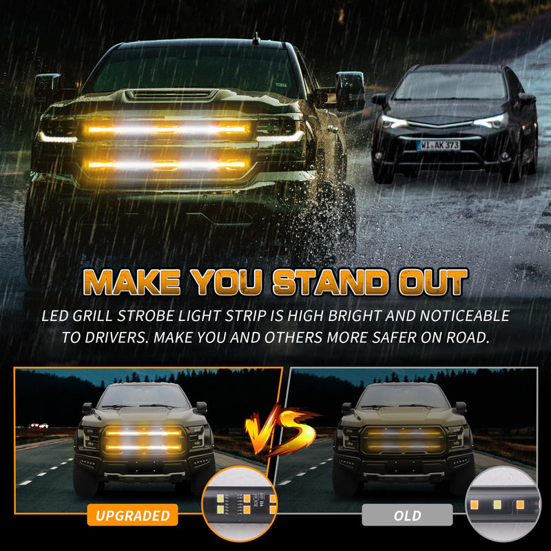 XRIDONSEN 2PCS 30 inch Truck Grill Lights Strip 360 LED Strobe Lights Amber White Grille/Tailgate/Rear window Emergency Flashing Warning Safety Caution Lights for Tow Plow Trucks Construction Vehicles Amber/White