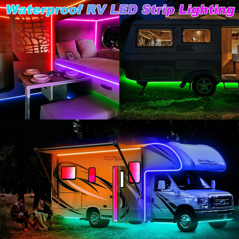 RV Awning LED Light Strip 20FT, 12V RGB Waterproof Underglow Led Light kit, Camper Awning Lights for RV Canopy Exterior, Travel Party, Van, Camper, Concession Trailer, Food Trucks