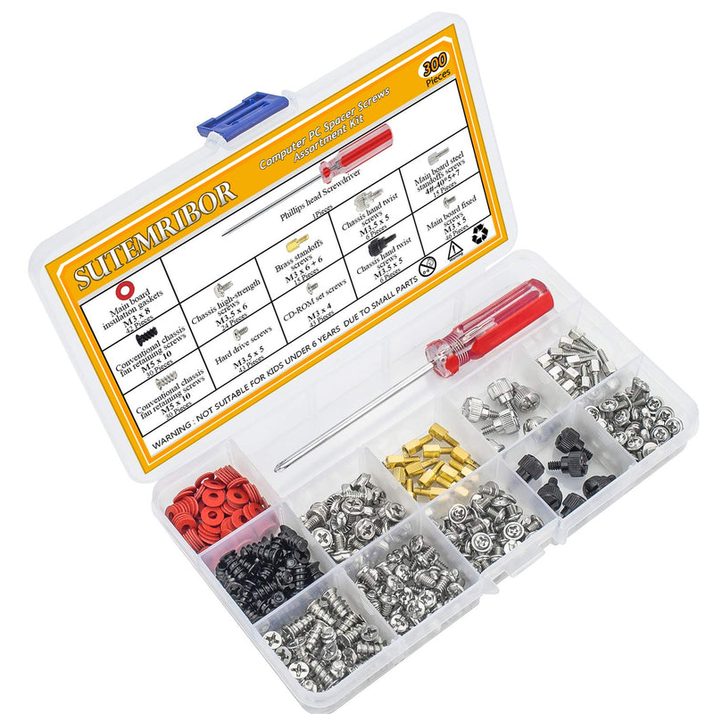 300PCS Personal Computer Screw Standoffs Set Assortment Kit with a Screwdriver for Hard Drive Computer Case Motherboard Fan Power Graphics