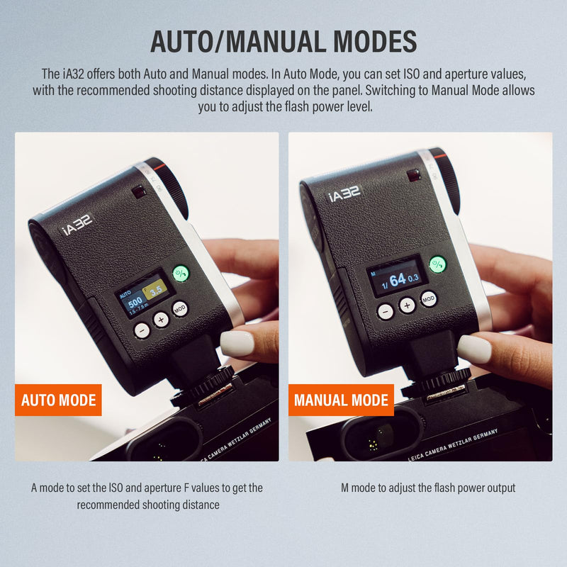 Godox iA32 Mini Flash Camera Iflash ia 32, Speedlite GN15 with 8 Power Levels 1/128-1/1 Compact Portable Auto and Manual Hot Shoe Flashes for Fuji, for Canon, for Nikon, for Sony (Godox iA32 Flash)