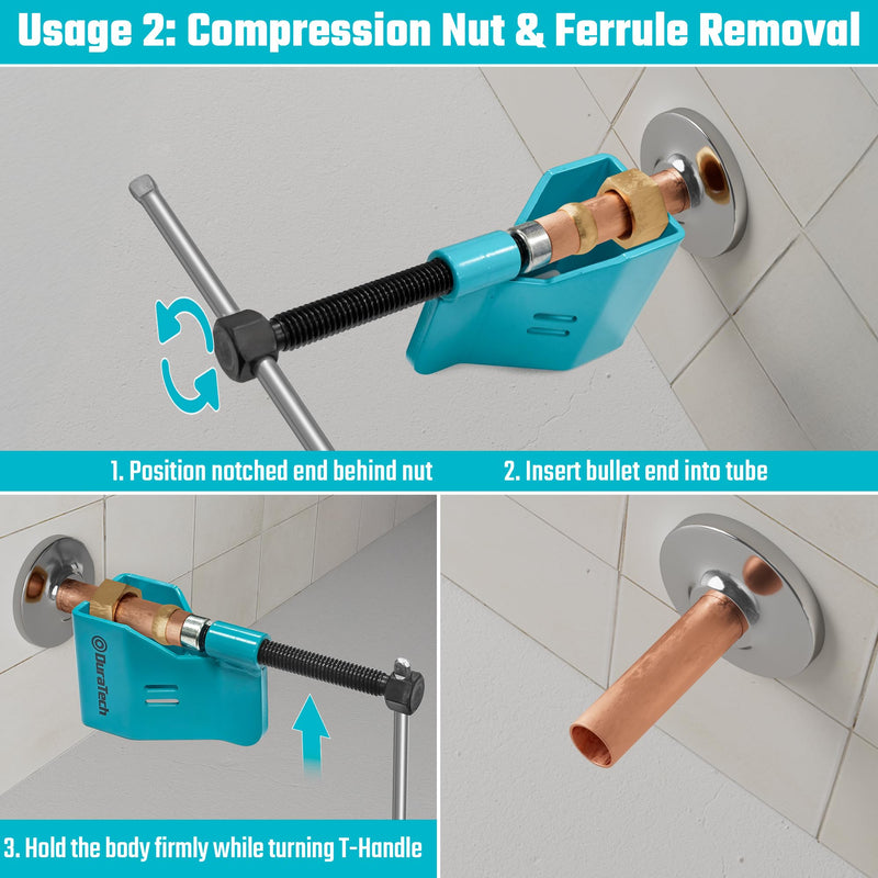 DURATECH Compression Sleeve Puller Tool, Remove 1/2 ” Ferrule and Nut of Copper Tubing, Blue, Without Damage, Corrosion Resistance, Plumbing Tools in Kitchen, Sinks, and Bathtubs