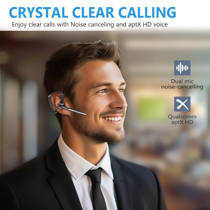 Conambo K10C Bluetooth Headset & Charging Case, Dual Mic Noise Canceling Mono Wireless Headset for Cellphone with up to 64Hrs Talk Time Hand-Free Bluetooth Earpiece for Trucker Business Office Work