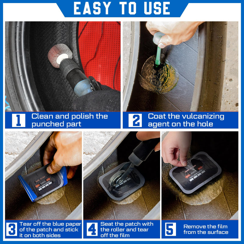 Tallew 50 Pcs Tire Patches 5 Sizes Rubber Radial Tire Repair Patch Plug Kit Emergency Repair Tool for Puncture Car Truck Bus Tractor Vehicle Motorcycle 32, 42, 58, 65x80, 85x120 mm