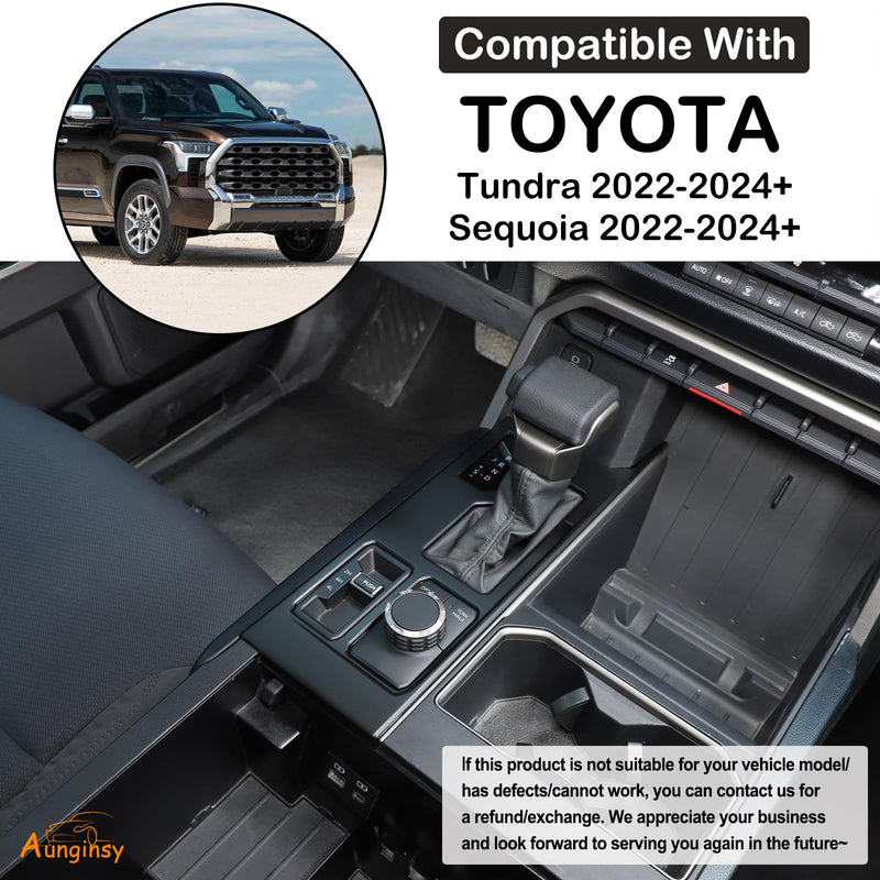 Aunginsy Central Control Gear Shift Panel Trim Cover Compatible with Toyota Tundra/Sequoia 2022-2025 Truck Gear Shifter Console Anti-Scratch Panel Frame Decorative Sticker Protection ABS Accessories Matte Black With 4WD