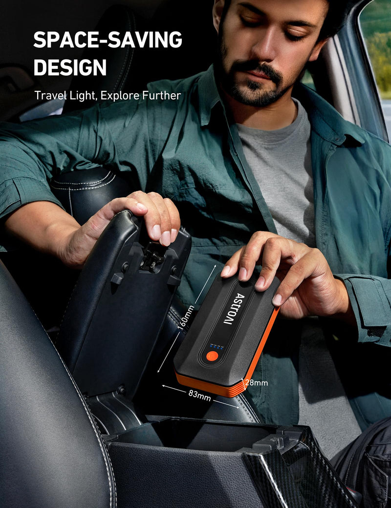 AstroAI B8 3000A Car Battery Jump Starter, 12V Jump Starter Battery Pack (up to 9.0L Gasoline and 7.0L Diesel Engine), Portable Jump Box with 3 Modes Flashlight and Jumper Cable Orange