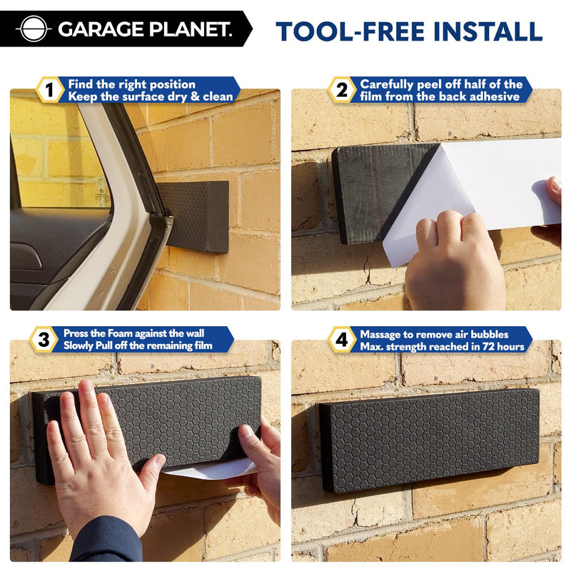 WP01 Garage Wall Protector Car Door Protector, Tool-Free, Designed in Australia (Black, 4 Pack) Black