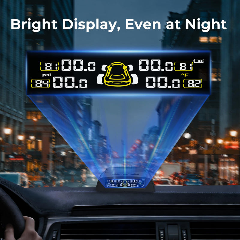 Tire Pressure Monitoring System - TPMS with Solar and USB Charger, 4 Tire Sensors and 6 Alarm Modes, Auto on/Off and Voice Prompt, TPMS with Color LCD Screen, for RV, Sedan, SUV, MPV, etc