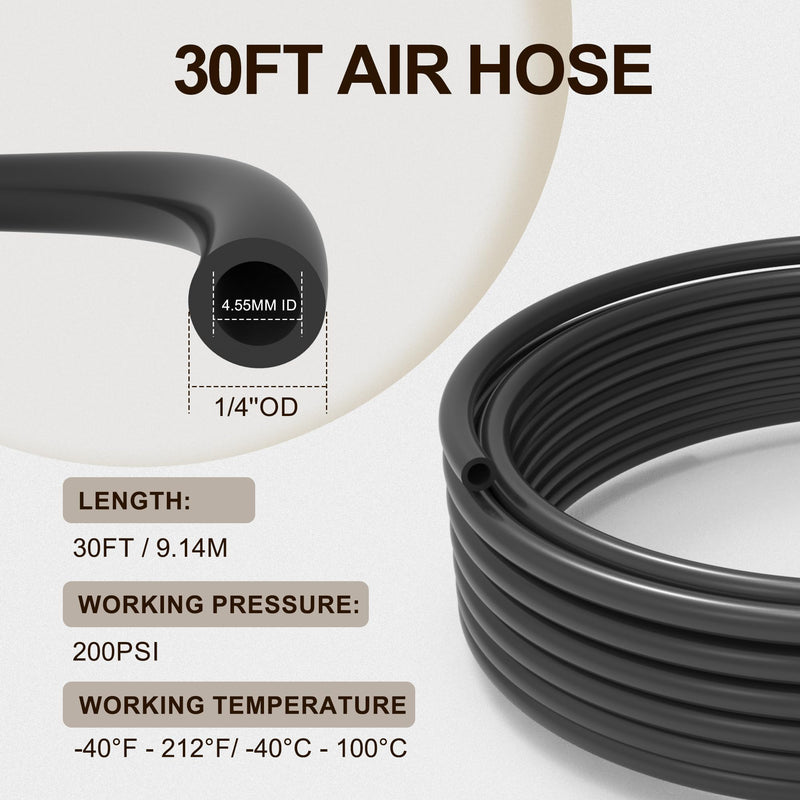RETRUE Air Line Service Kit for Air Bags Suspension Kit with Brass DOT Air Brake Fittings, 30 FT, 1/4 DOT Air Fittings, 1/4 NPT Elbow Fitting, Schrader Valves & Union Tee