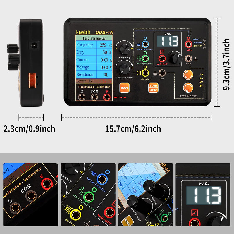 QDB-4A Ignition Coil Tester, Drive Automobile Ignition Coil Tester Injector for Test Solenoid Valves Idling Stepper Motor Instrument Car Fault Detector