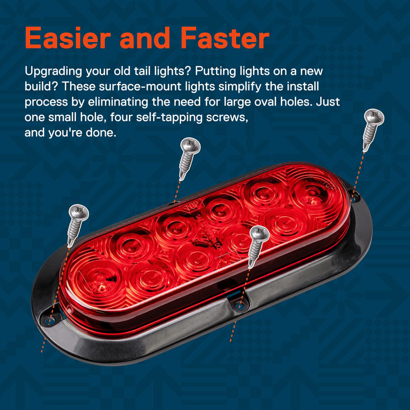 TRUE MODS 2pc 6 inch Red Oval LED Trailer Tail Light Kit [DOT FMVSS 108] [SAE S2T2I6] [Surface-Mount] [IP67 Waterproof] [Stop Turn Tail] Trailer Brake Lights for Boat Trailer RV Trucks 2 Pack