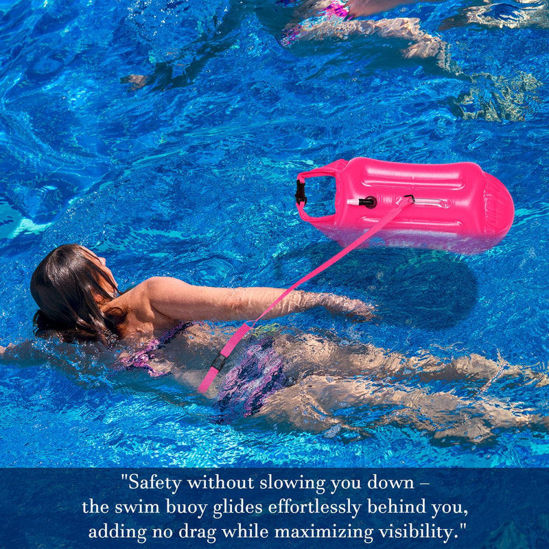 Soulchen 2 Pack Swim Buoy for Open Water, 20l Safety Float Waterproof Dry Storage Bag High Visibility Swimming Bubble with Shockproof Protection Rest Handle for Triathletes Kayakers Rose Red, Yellow