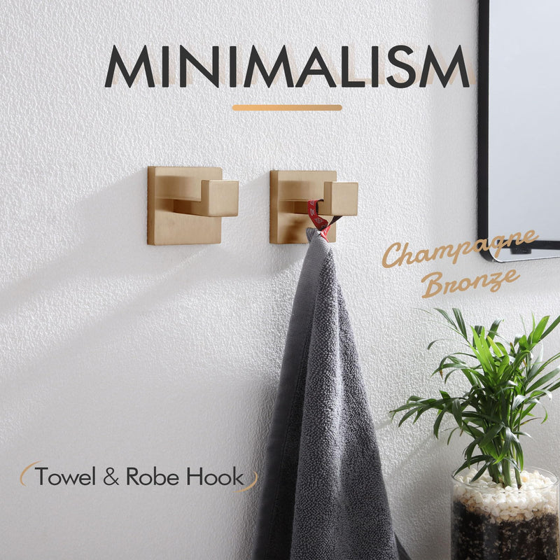 KOKOSIRI Robe Hooks for Bathrooms Towel Hooks Coat Hook Kitchen Garage Heavy Duty Wall Mounted Champagne Bronze Stainless Steel, 2 Pack B1010CPG-P2