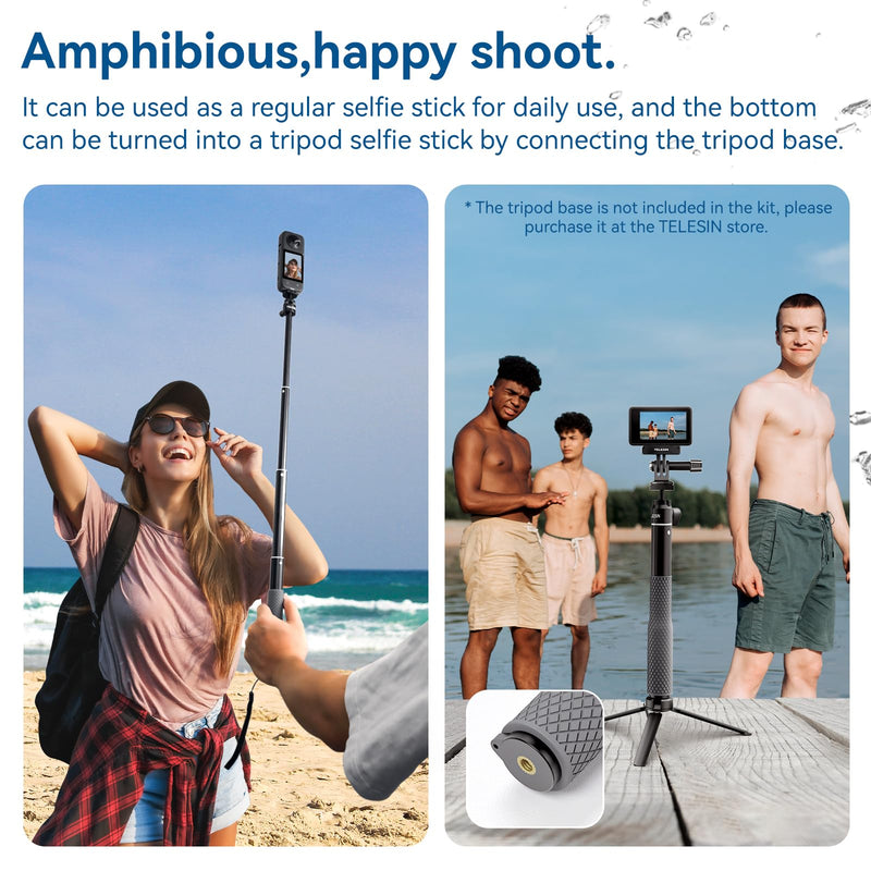 TELESIN Waterproof 360 Selfie Stick for GoPro, 25.75" Extension Stick Pole Monopod w Hand Strap for Go Pro 12 11 10 Insta360 X3 Ace Pro DJI Action 4 Osmo Pocket 3 Underwater Diving Accessories