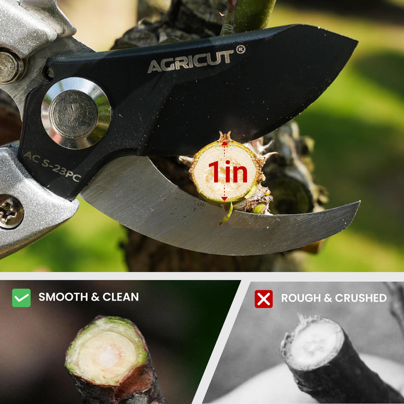 AGRICUT Pruning Shears for Gardening, 7/8-Inch Cut Capacity Hand Clippers, Bypass Pruners, Gardening Scissors with Sharp Steel Blade (Aluminum Handle, High Carbon Steel PRO with Sheath) Aluminum Handle, High Carbon Steel PRO with Sheath