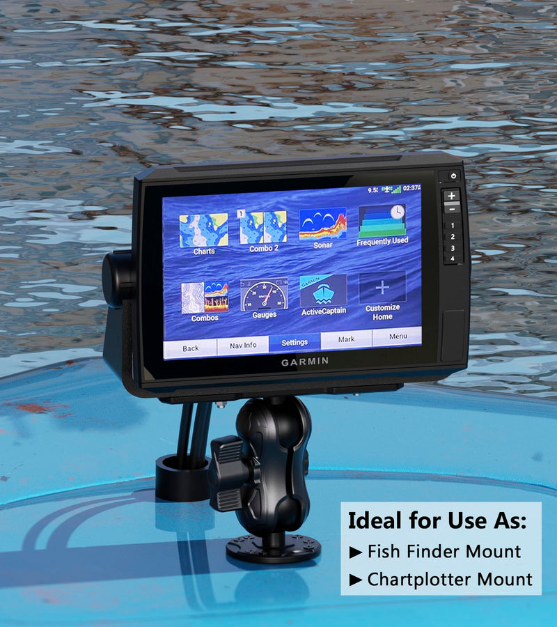 VAZESWIN Aluminum Alloy Fish Finder Mount with C Size 1.5" Ball Rectangular Plate & Round Base, 3.5" Short Arm Marine Electronic Mount Compatible with Garmin, Lowrance, Humminbird, Raymarine and More