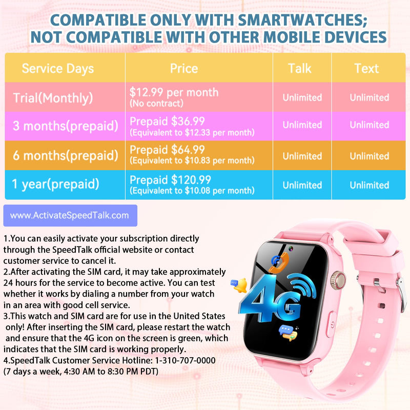 4G Kids Smart Watch for Boys Girls with GPS Tracker, SOS, Two Way Call Video Calling Voice Chat,School Mode, Alarm Clock,Safe Zones,Pedometer,Stopwatch,Games Children Smartwatch for 4-12 (4G Pink) 4G Pink