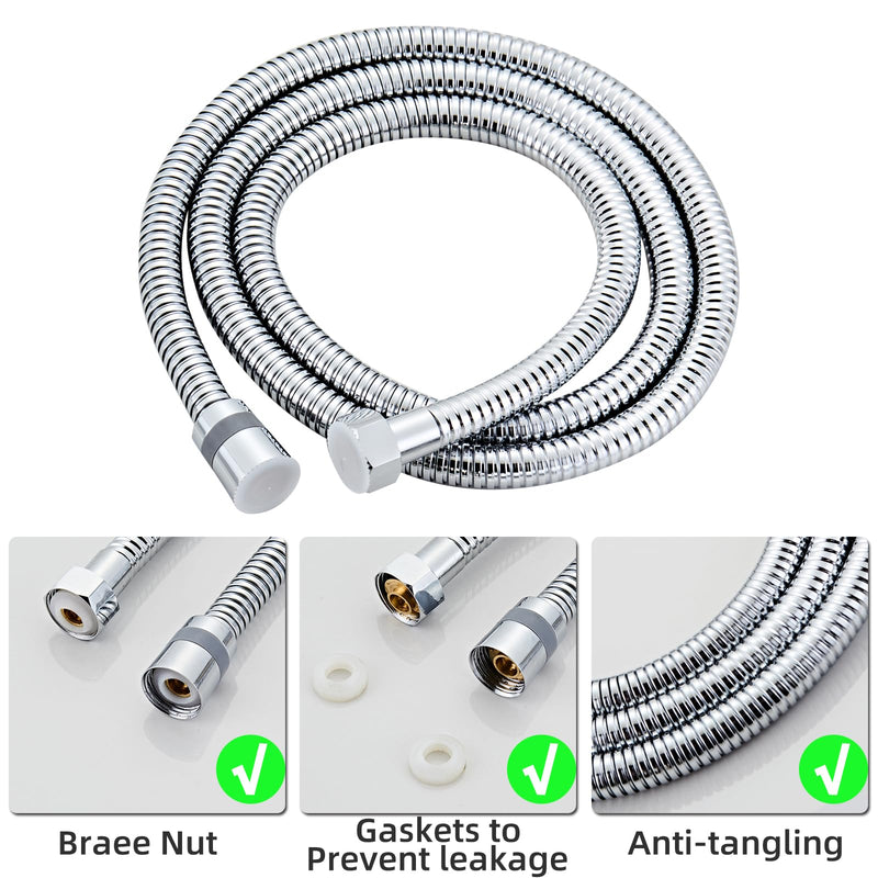 Bathroom Square Chrome Solid Brass Hand Held Shower Head With Wall Connector and Hose System Wall Mount Handheld Showerheads Set