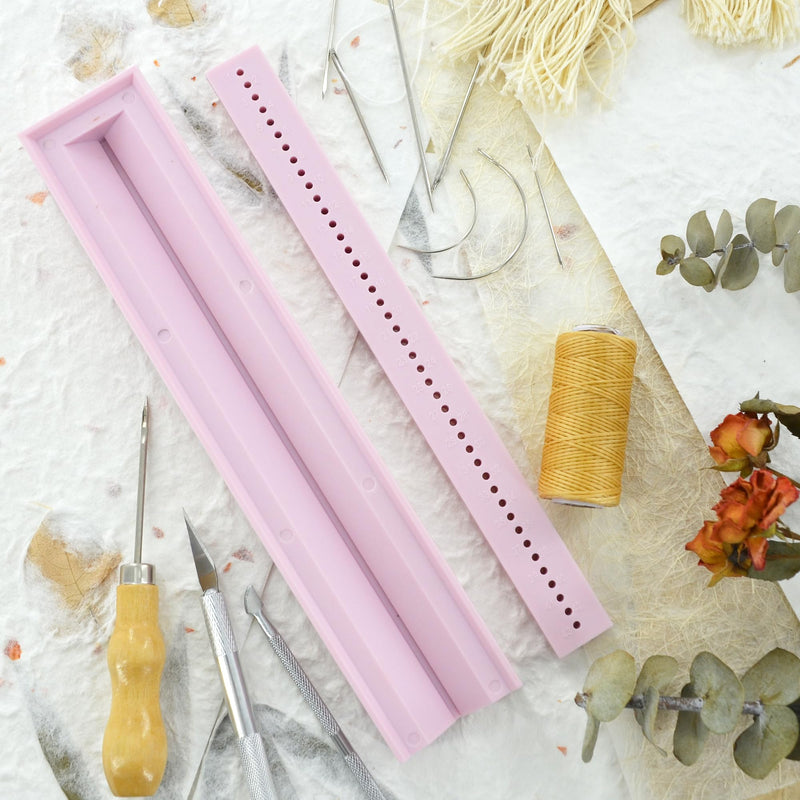 UPTTHOW Signature Punching Tools for Bookbinding Supplies with an Awl and Cradle for Starter, Plastic Easy Scrapbooking Kits for DIY Crafts, Notebook, Journals, Planners, Pink 9 inch