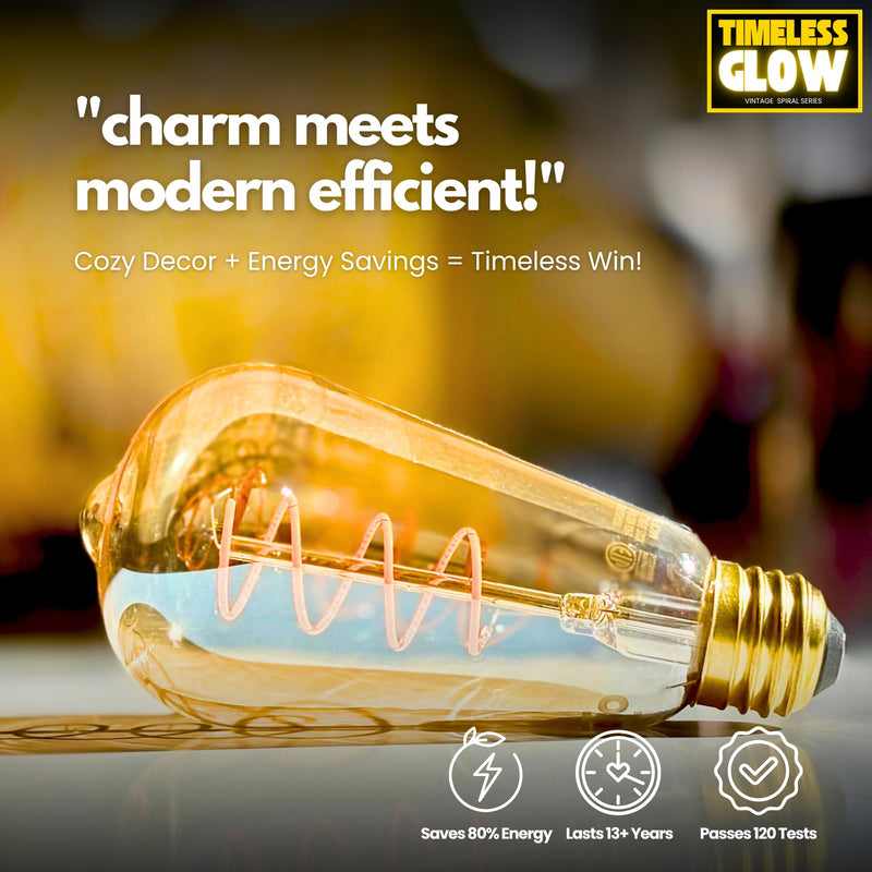 TimelessGlow ST19/ST64 Edison LED Bulbs, Dimmable, 40W Equivalent, 5W, 2000K Warm Amber, CRI80+, E26 Base, Flicker-Free, Spiral Filament, Cozy Decorative, ETL/FCC Certified (8 Pack) 8
