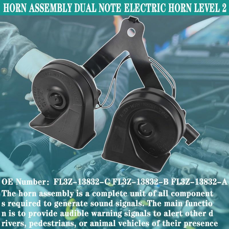 Horn Assembly Dual Note Electric Horn Level 2 Compatible with 2015-2022 Ford F-150 2018-2022 Ford Expedition Replaces# ‎‎FL3Z-13832-C FL3Z-13832-B FL3Z-13832-A