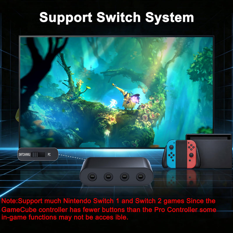 Gamecube Controller Adapter for Wii U, PC Windows, Nintendo Switch/OLED/Switch 2 Gamecube Converter, Support 4 Gamecube Controller to Play Supper Smash Bros with 3.3ft Long Cable