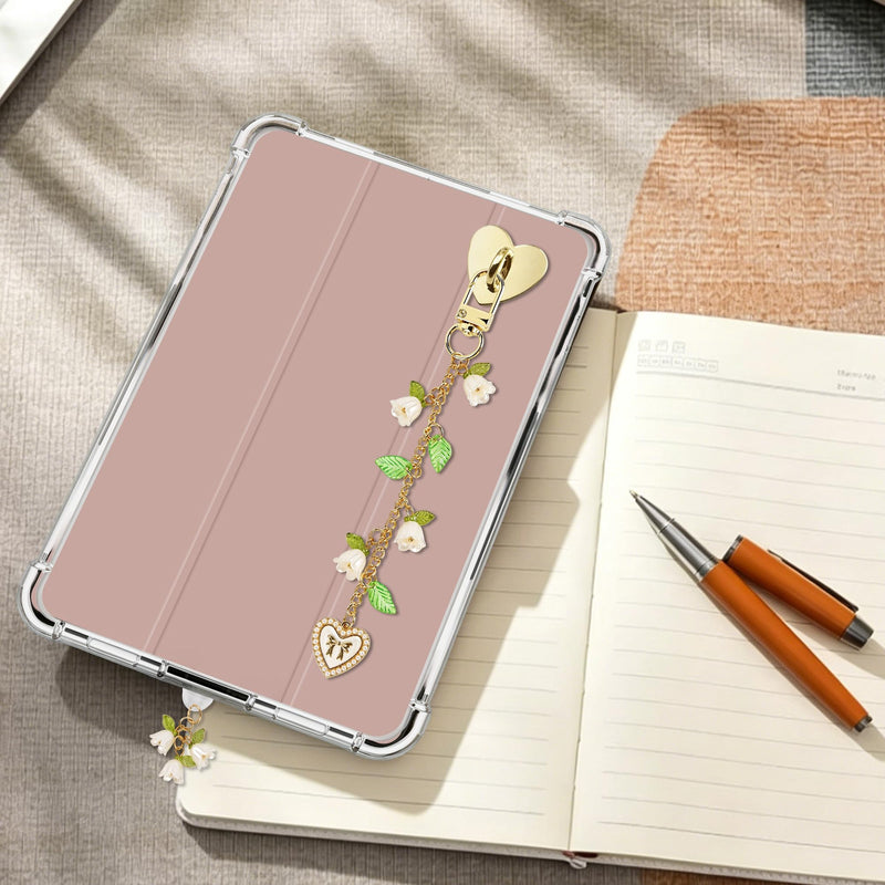 Mantveil E-Reader Charm Chain and Dust Plug Set, Lily of the Valley Flower Pendant Accessories for E-Reader, for Kindle, Nature Lover Gift Gold Lily Valley
