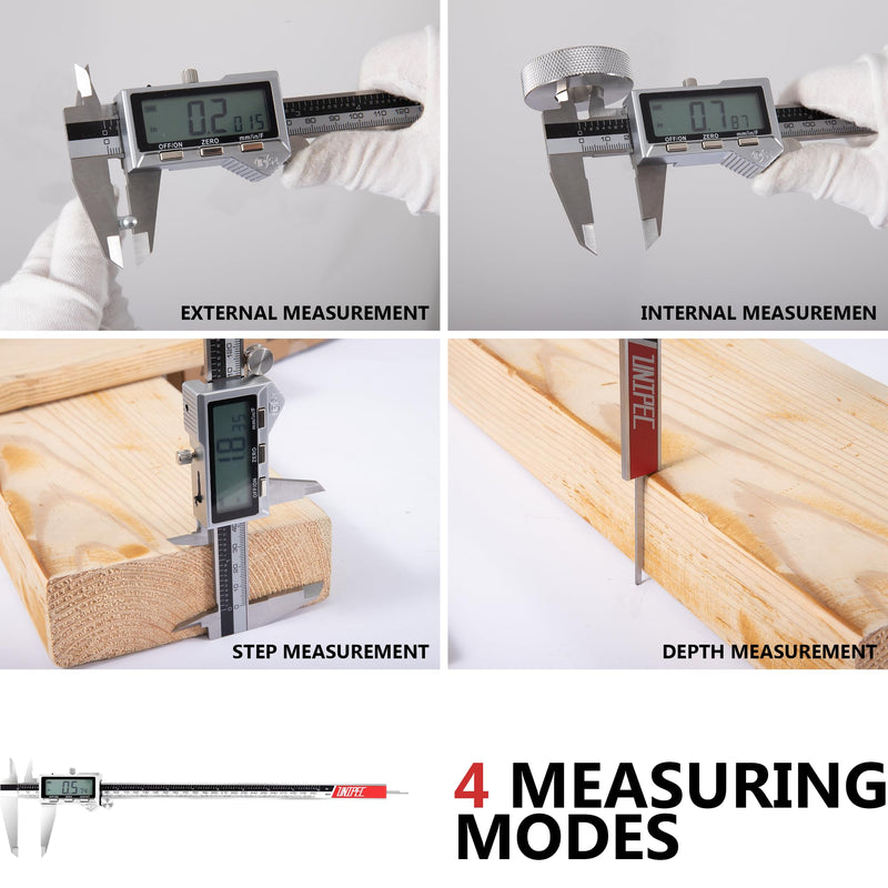 Rechargeable Caliper 12 inch with Large LCD Display | Stainless Steel Vernier Micrometer, Measuring Tool 0-12"