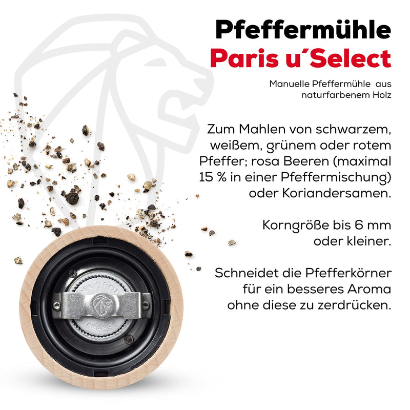 Peugeot - Paris u'Select Manual Pepper Mill - Adjustable Grinder - Beechwood, Natural 4.73in.