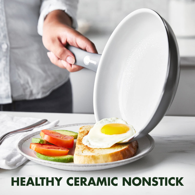 GreenPan Dover Healthy Ceramic Nonstick, 8" Frying Pan Skillet, PFAS-Free, Dishwasher Safe, Comfort Grip Handle, Grey 8" Frying Pan Skillet without Spatula Gray